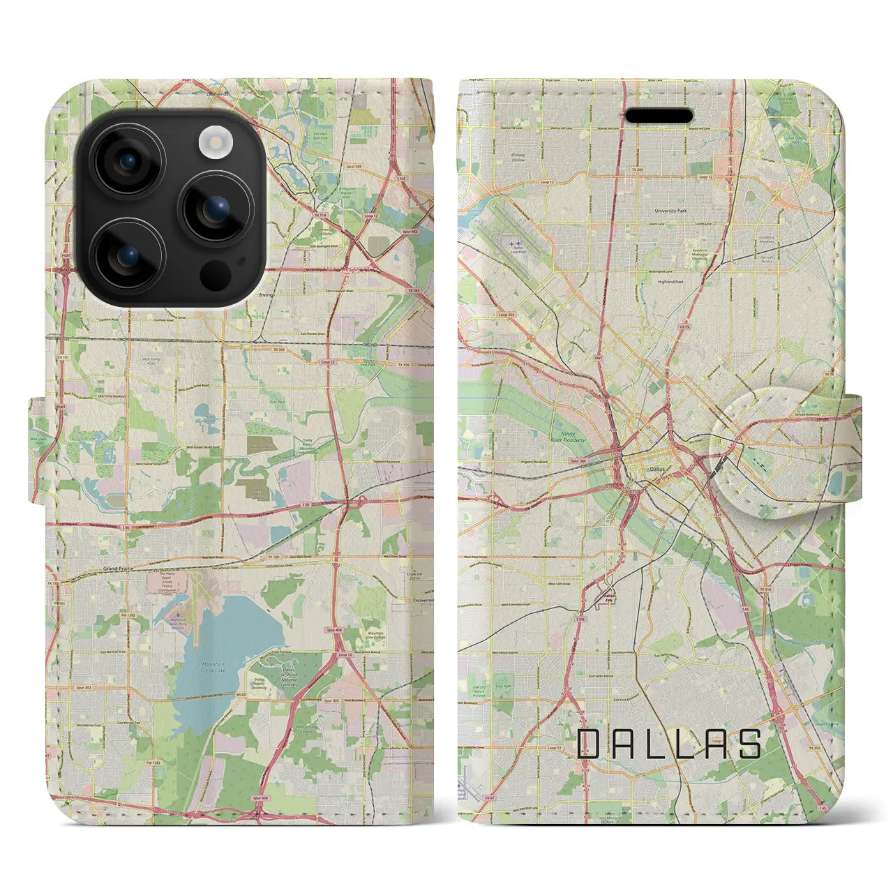 【ダラス(アメリカ)】地図柄iPhoneケース(手帳タイプ)ナチュラル・iPhone 16 用