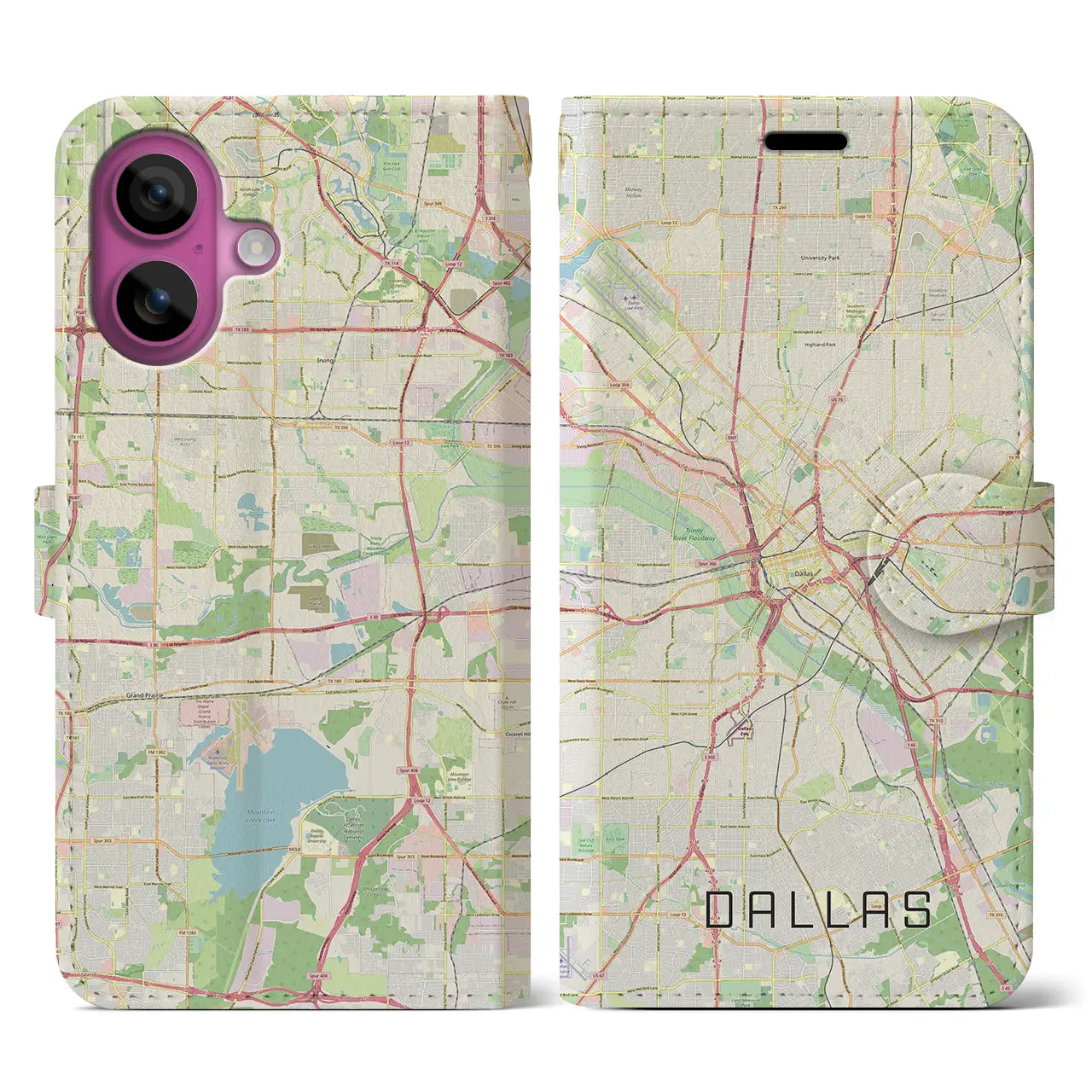 【ダラス(アメリカ)】地図柄iPhoneケース(手帳タイプ)ナチュラル・iPhone 16 Pro 用
