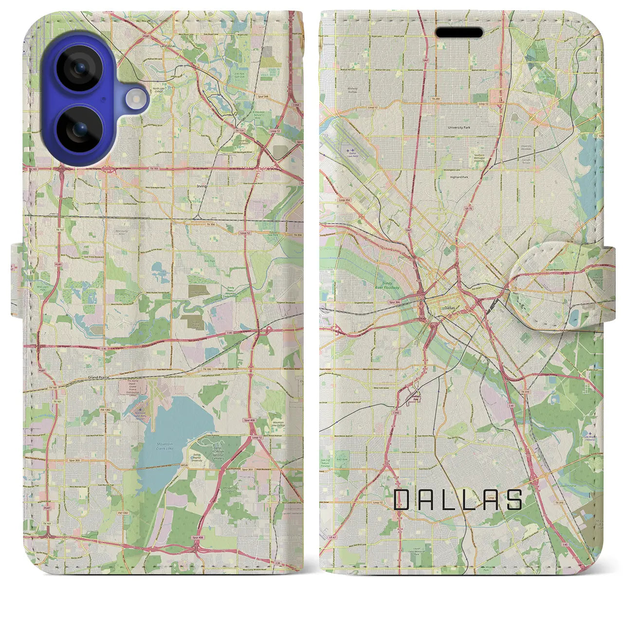 【ダラス(アメリカ)】地図柄iPhoneケース(手帳タイプ)ナチュラル・iPhone 16 Pro Max 用