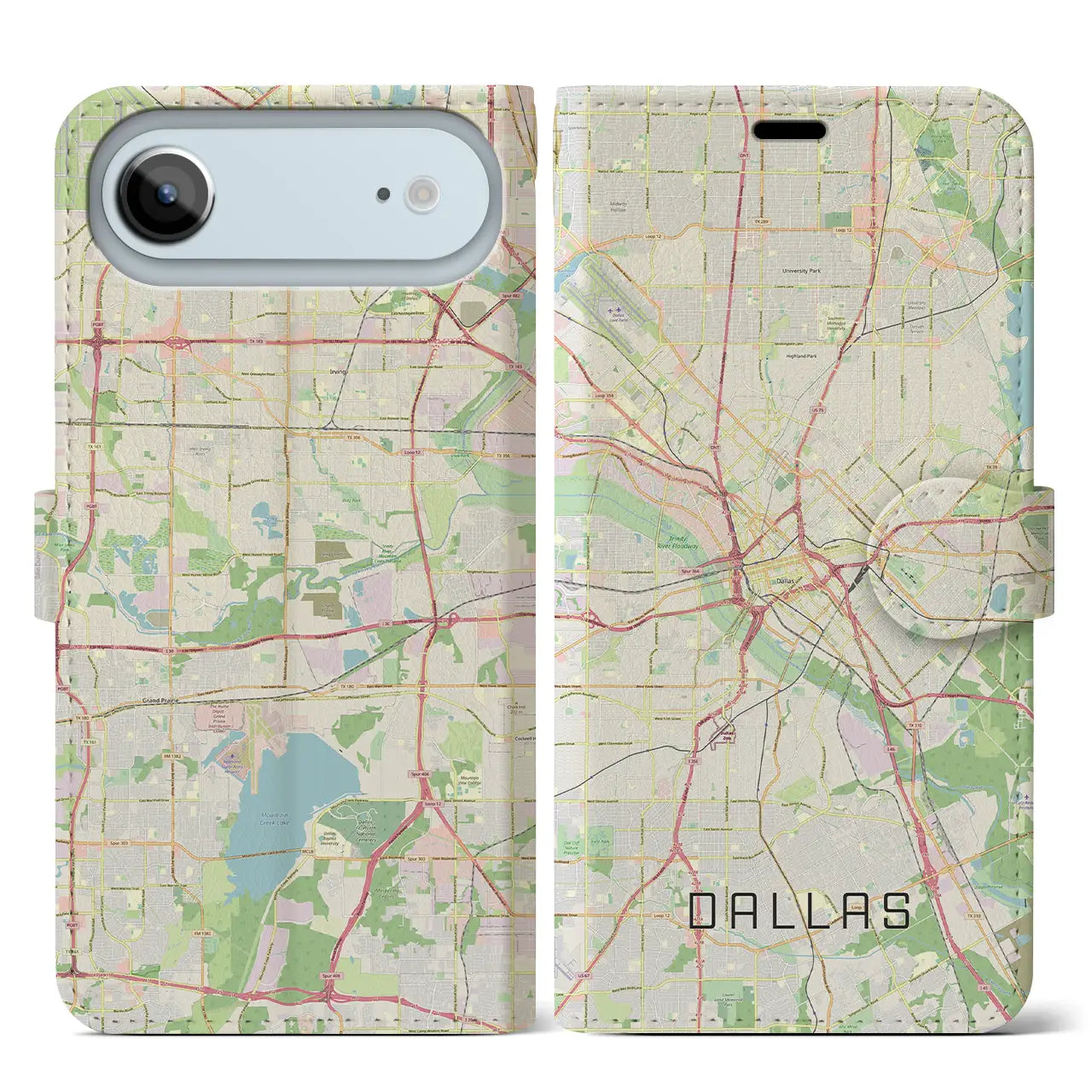 【ダラス(アメリカ)】地図柄iPhoneケース(手帳タイプ)ナチュラル・iPhone 17 Pro Max 用