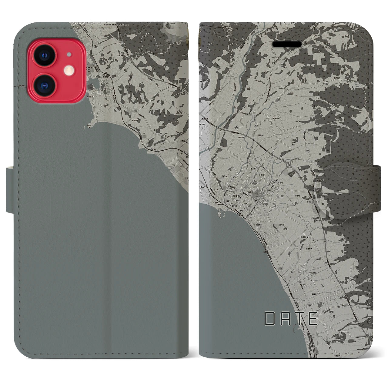 【伊達(北海道)】地図柄iPhoneケース(手帳タイプ)モノトーン・iPhone 11 用