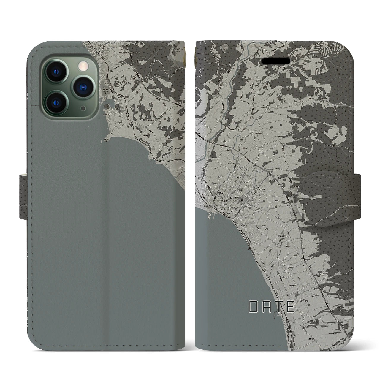 【伊達(北海道)】地図柄iPhoneケース(手帳タイプ)モノトーン・iPhone 11 Pro 用