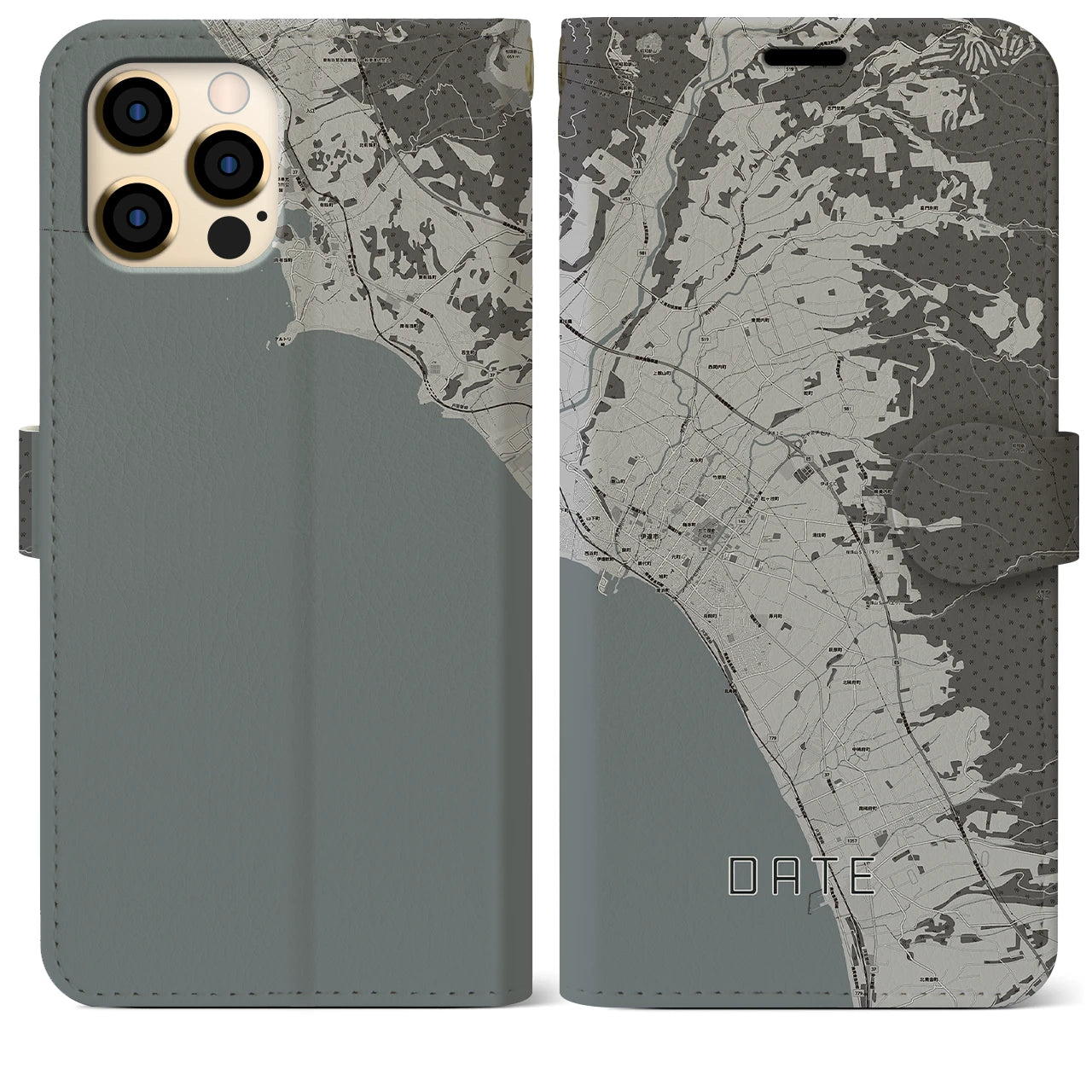 【伊達(北海道)】地図柄iPhoneケース(手帳タイプ)モノトーン・iPhone 12 Pro Max 用