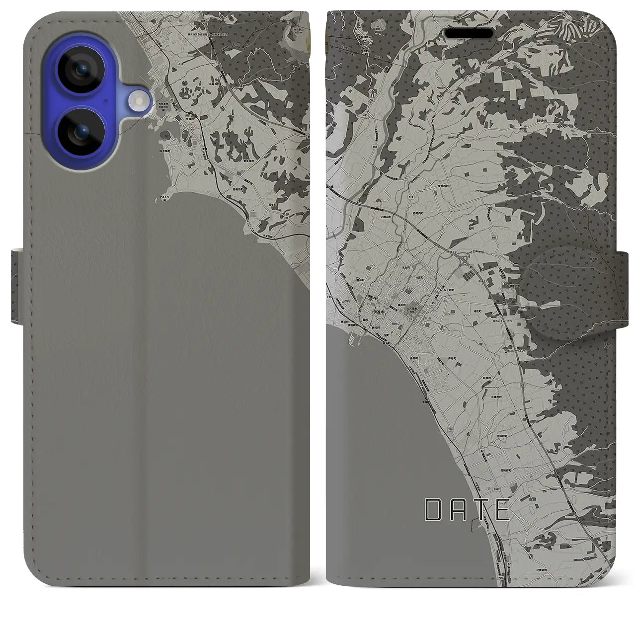 【伊達(北海道)】地図柄iPhoneケース(手帳タイプ)モノトーン・iPhone 16 Pro Max 用