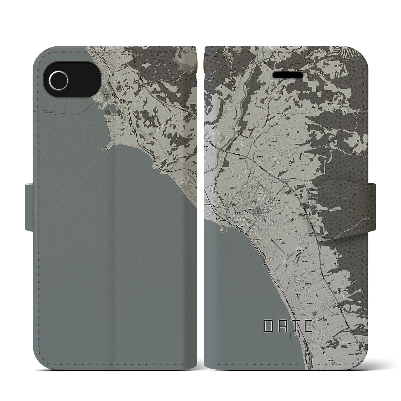 【伊達(北海道)】地図柄iPhoneケース(手帳タイプ)モノトーン・iPhone SE(第3 / 第2世代) / 8 / 7 / 6s / 6 用