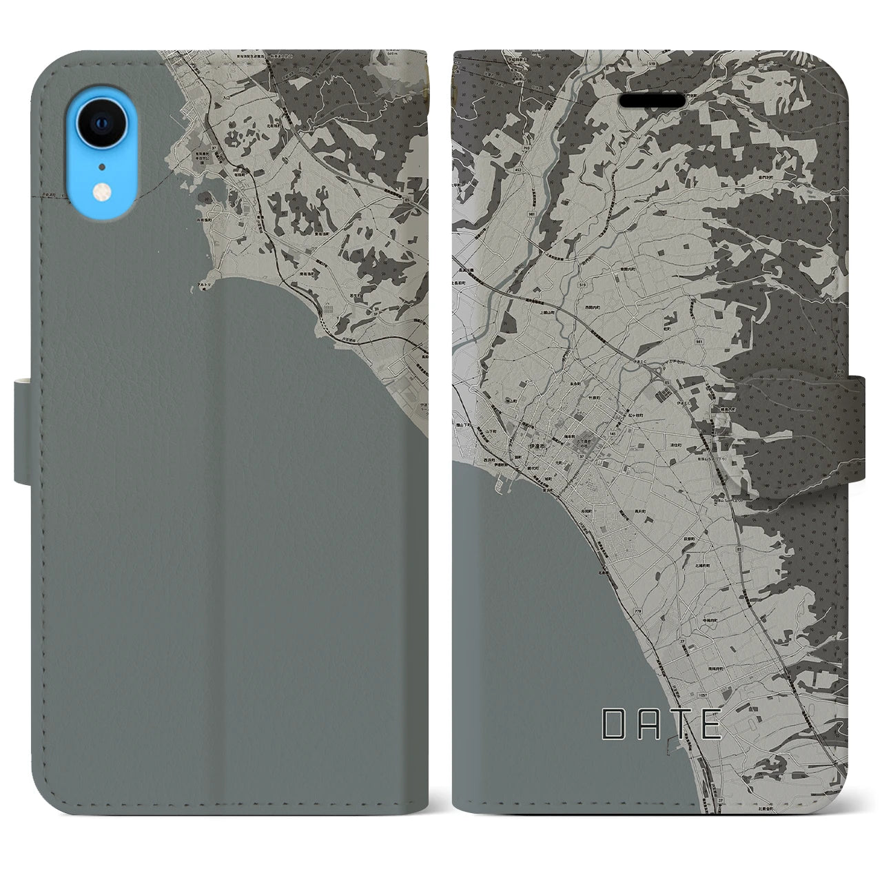 【伊達(北海道)】地図柄iPhoneケース(手帳タイプ)モノトーン・iPhone XR 用