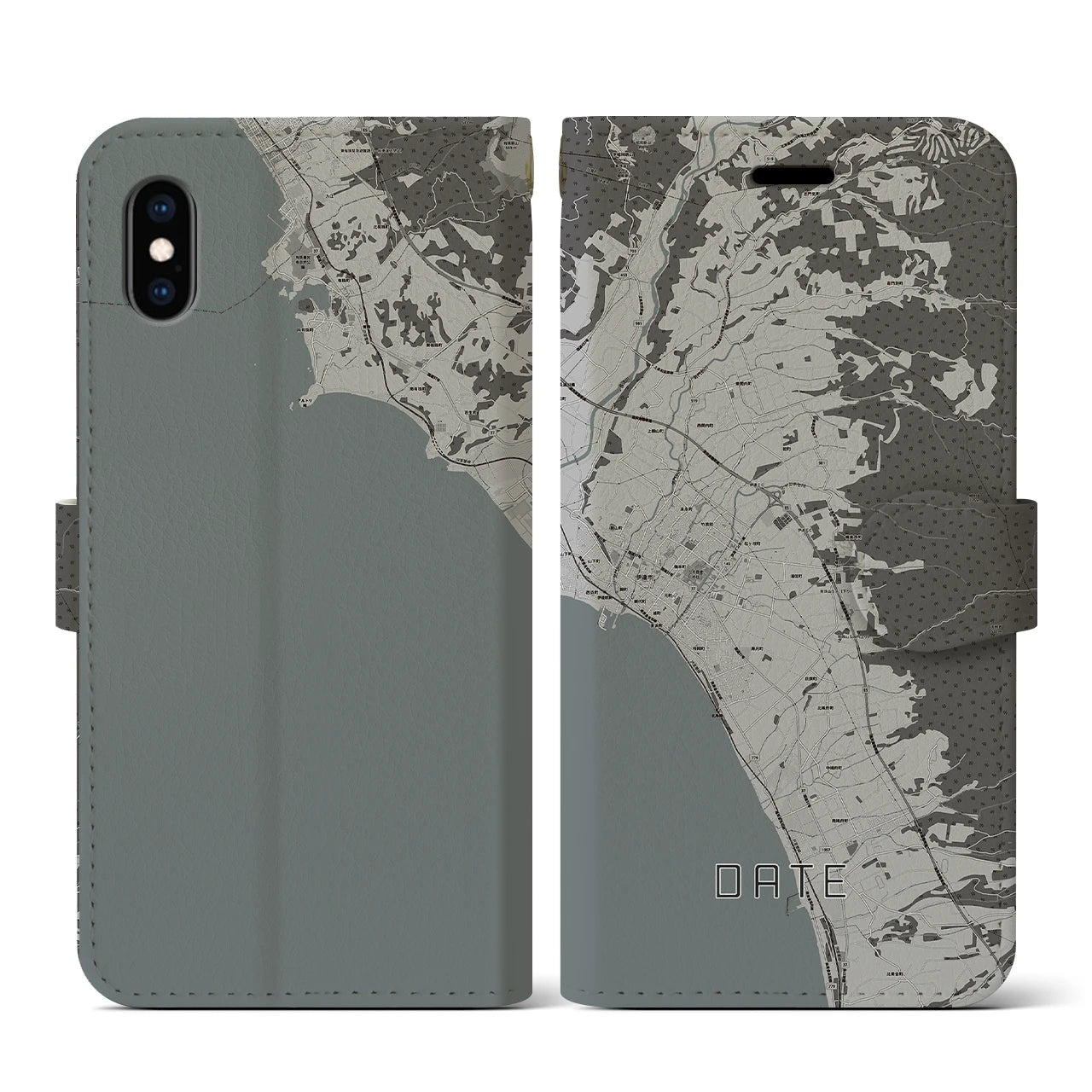 【伊達(北海道)】地図柄iPhoneケース(手帳タイプ)モノトーン・iPhone XS / X 用