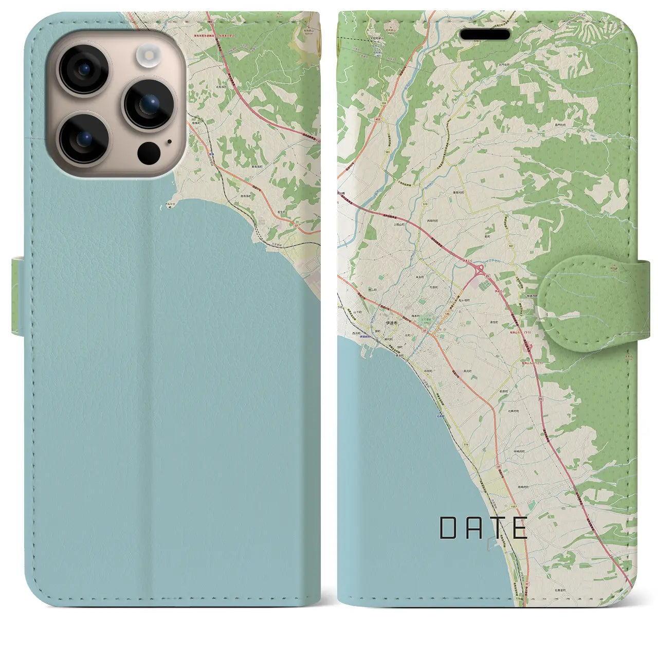 【伊達(北海道)】地図柄iPhoneケース(手帳タイプ)ナチュラル・iPhone 16 Plus 用