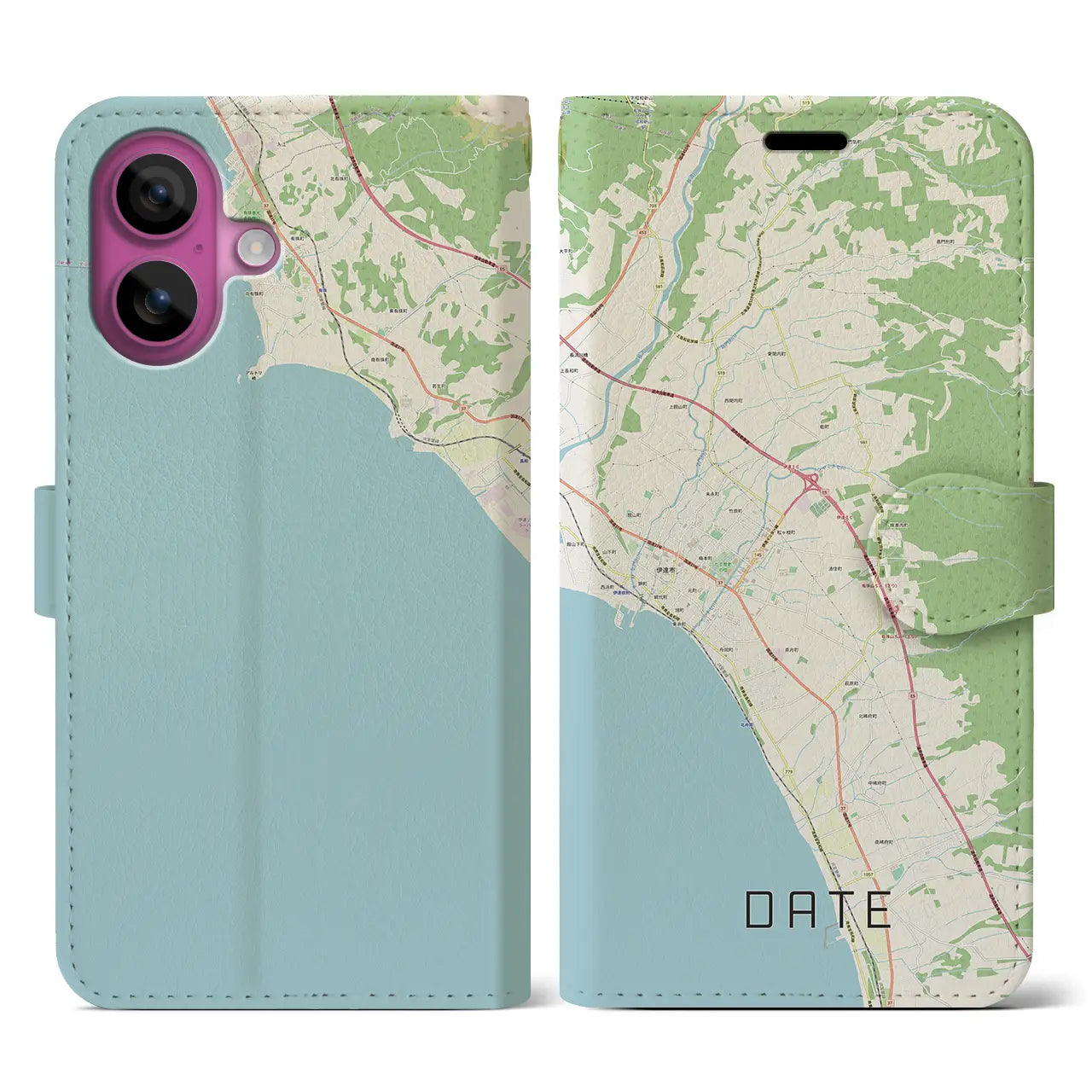 【伊達(北海道)】地図柄iPhoneケース(手帳タイプ)ナチュラル・iPhone 16 Pro 用