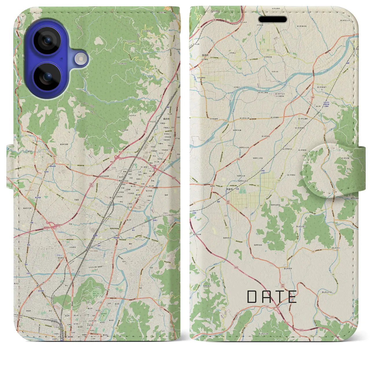 【伊達(福島県)】地図柄iPhoneケース(手帳タイプ)ナチュラル・iPhone 16 Pro Max 用