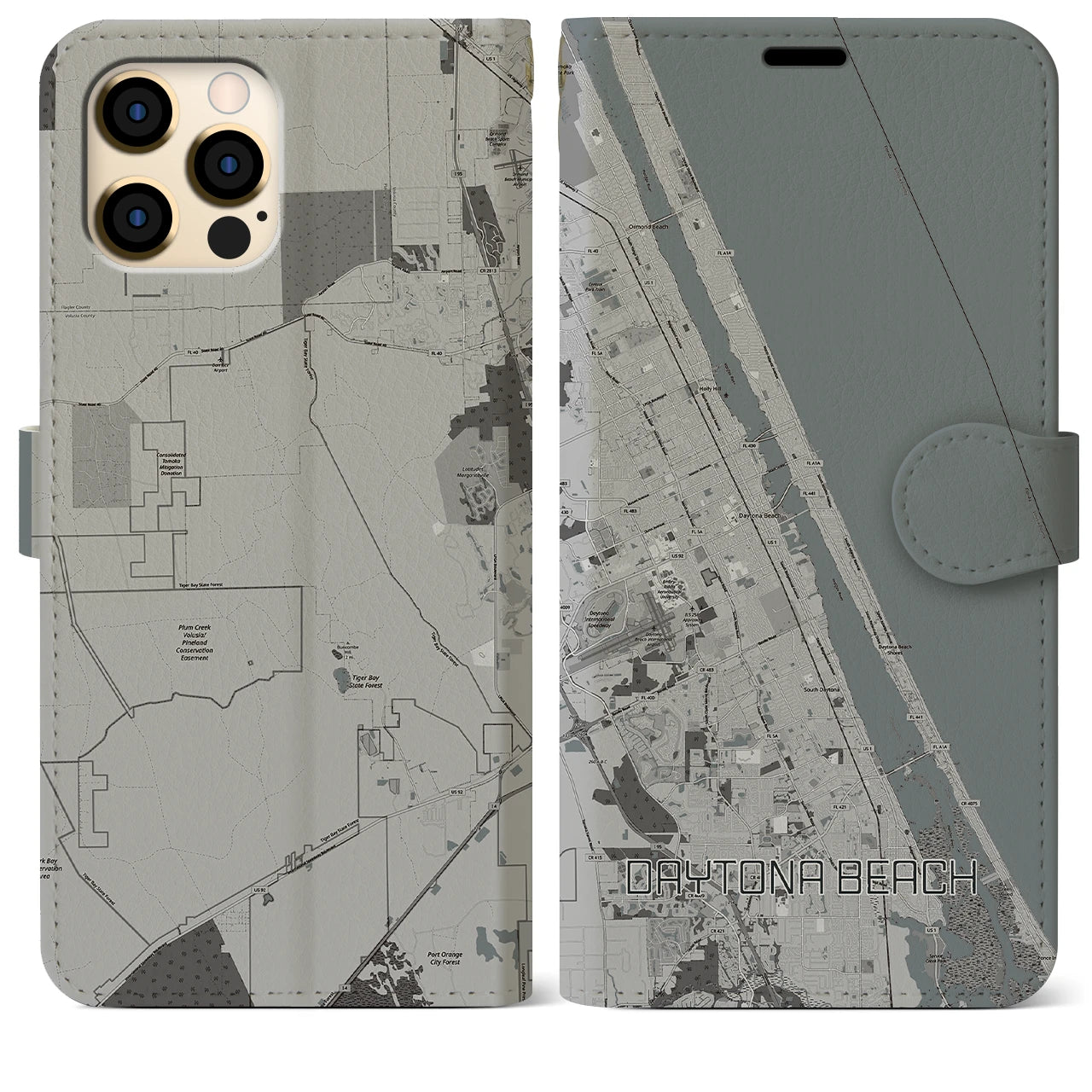 【デイトナビーチ(アメリカ)】地図柄iPhoneケース(手帳タイプ)モノトーン・iPhone 12 Pro Max 用