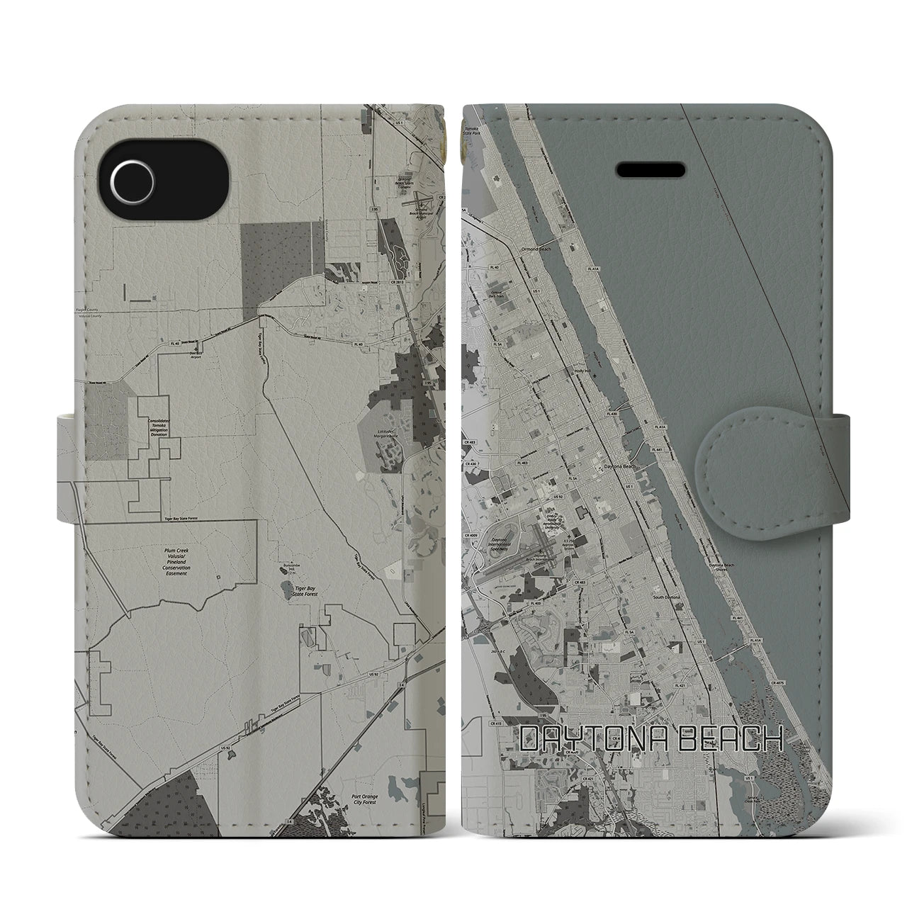 【デイトナビーチ(アメリカ)】地図柄iPhoneケース(手帳タイプ)モノトーン・iPhone SE(第3 / 第2世代) / 8 / 7 / 6s / 6 用