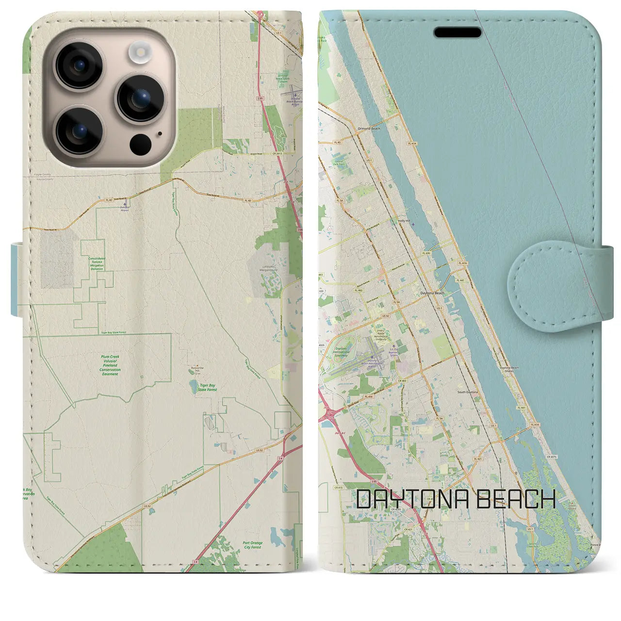 【デイトナビーチ(アメリカ)】地図柄iPhoneケース(手帳タイプ)ナチュラル・iPhone 16 Plus 用