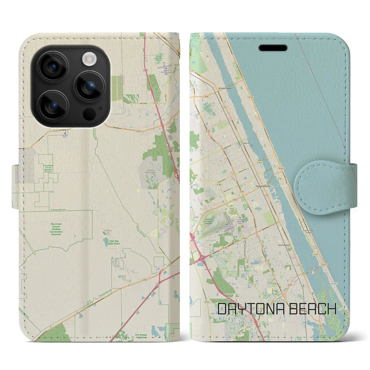 【デイトナビーチ(アメリカ)】地図柄iPhoneケース(手帳タイプ)ナチュラル・iPhone 16 用