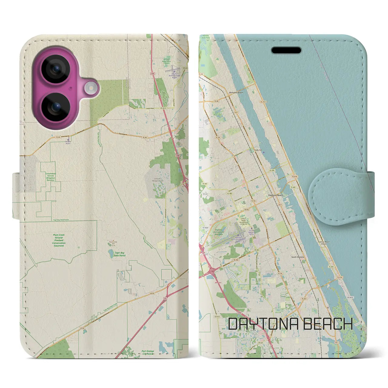 【デイトナビーチ(アメリカ)】地図柄iPhoneケース(手帳タイプ)ナチュラル・iPhone 16 Pro 用