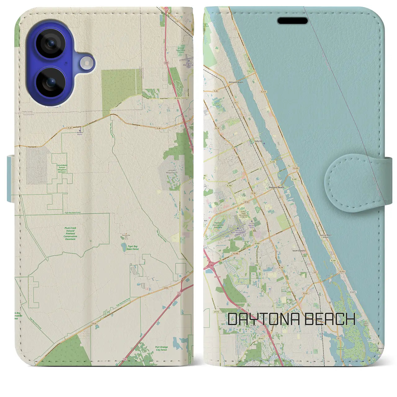 【デイトナビーチ(アメリカ)】地図柄iPhoneケース(手帳タイプ)ナチュラル・iPhone 16 Pro Max 用