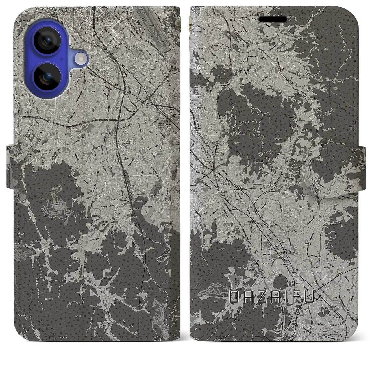 【太宰府(福岡県)】地図柄iPhoneケース(手帳タイプ)モノトーン・iPhone 16 Pro Max 用