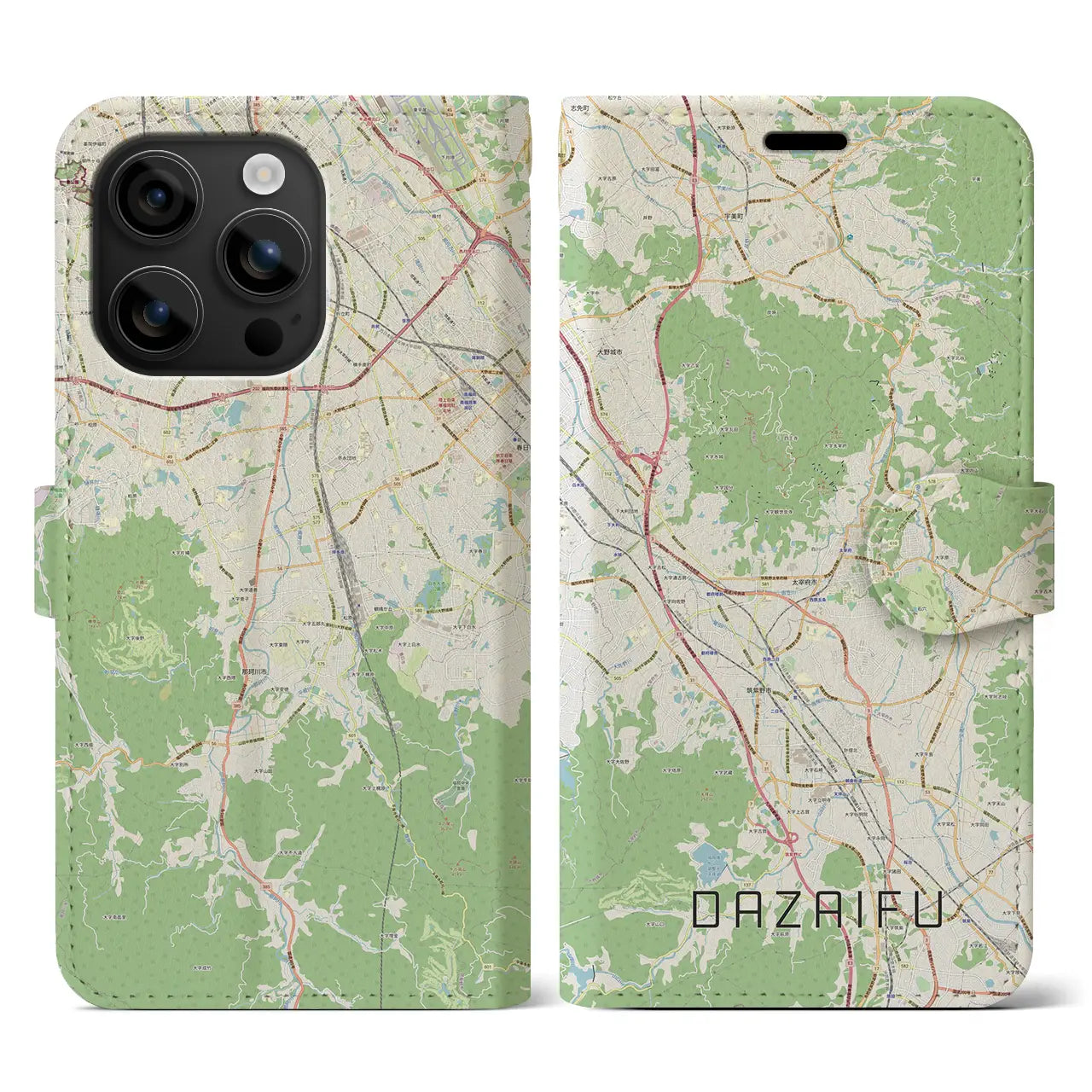 【太宰府(福岡県)】地図柄iPhoneケース(手帳タイプ)ナチュラル・iPhone 16 用