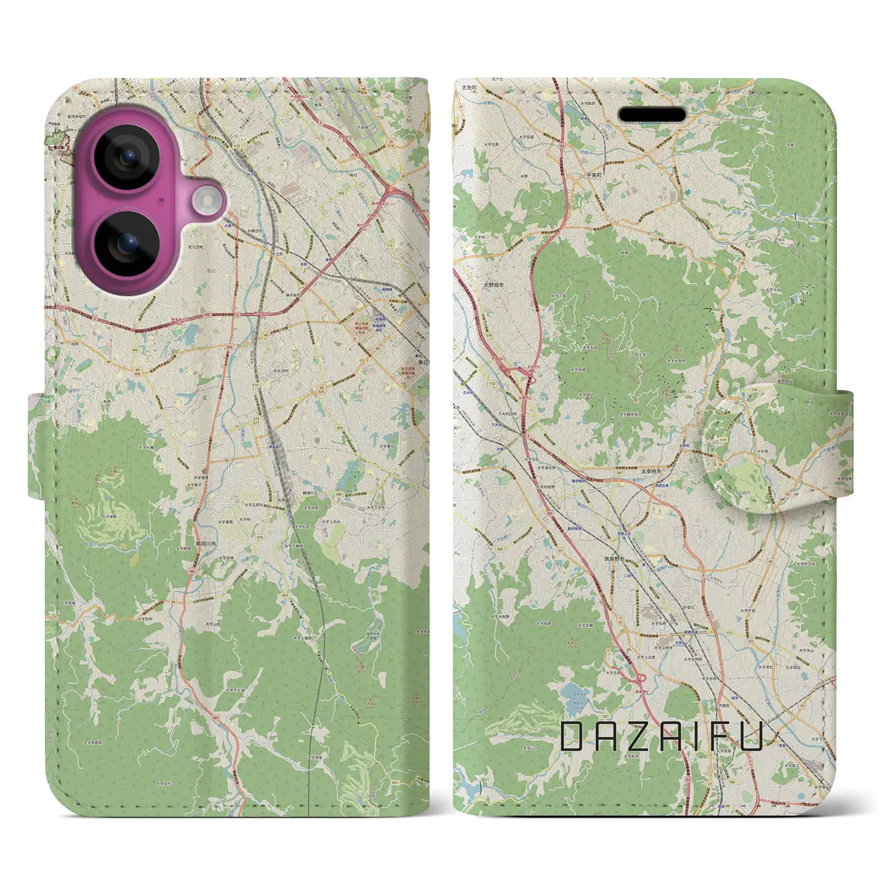 【太宰府(福岡県)】地図柄iPhoneケース(手帳タイプ)ナチュラル・iPhone 16 Pro 用