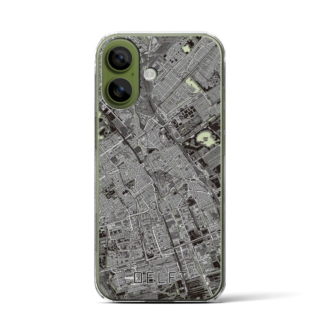 【デルフト(オランダ)】地図柄iPhoneケース(クリアタイプ)モノトーン・iPhone 17 Pro Max 用