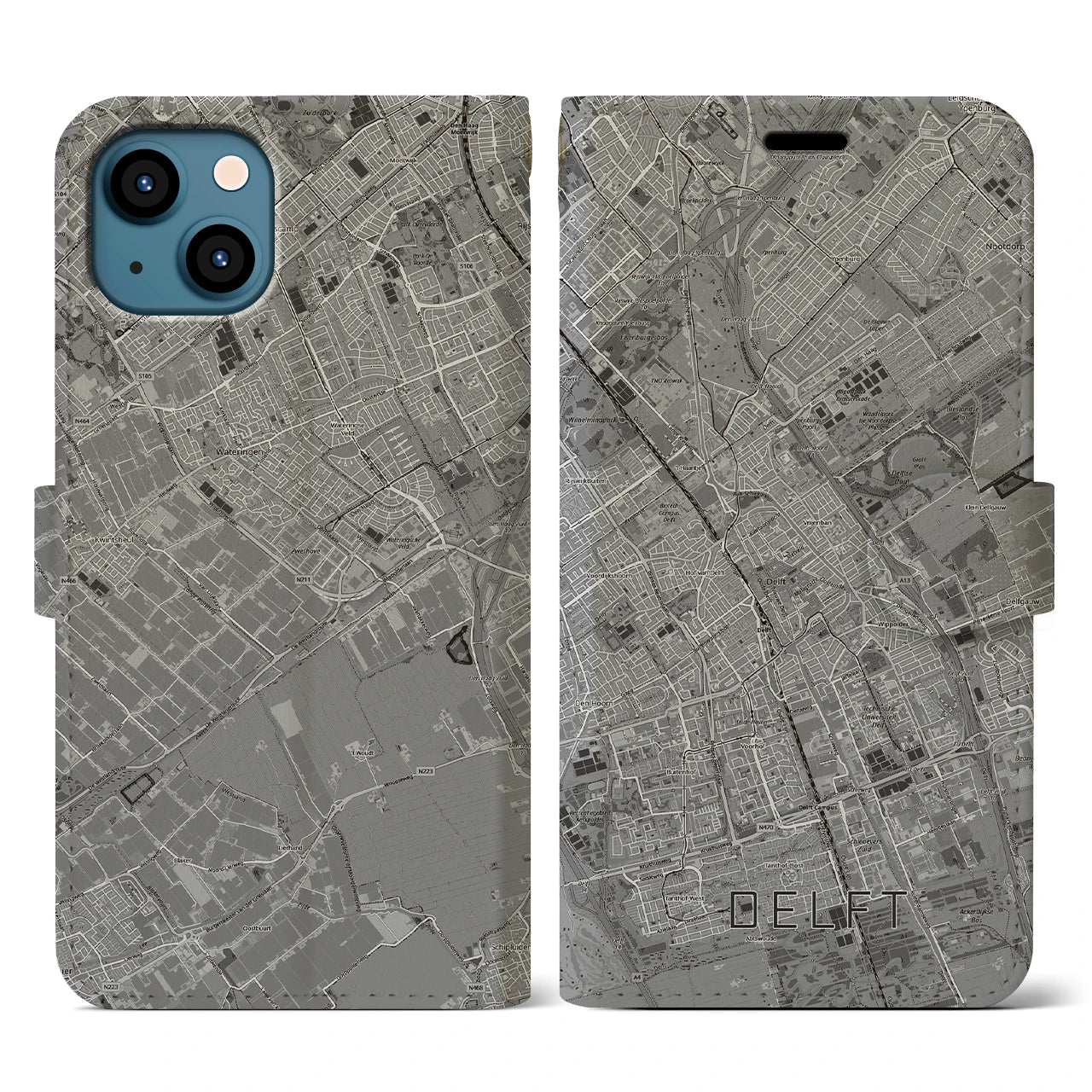 【デルフト(オランダ)】地図柄iPhoneケース(手帳タイプ)