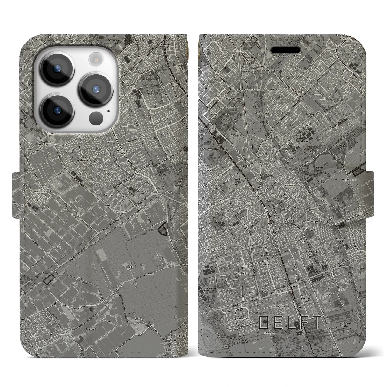 【デルフト(オランダ)】地図柄iPhoneケース(手帳タイプ)