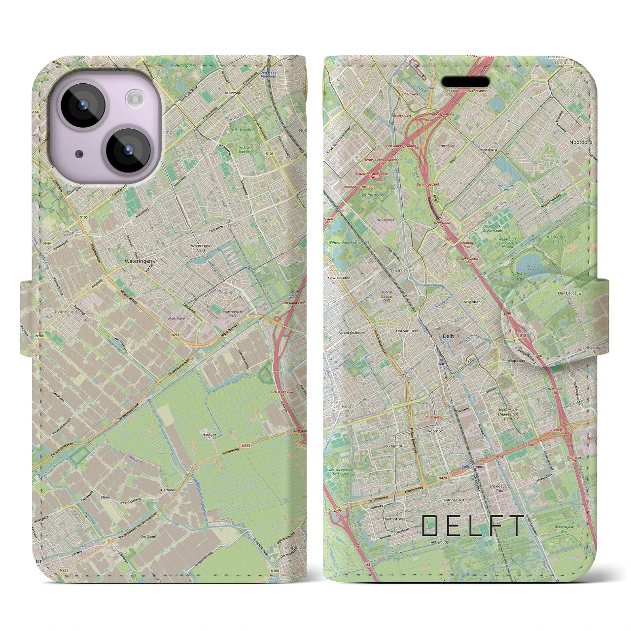【デルフト(オランダ)】地図柄iPhoneケース(手帳タイプ)