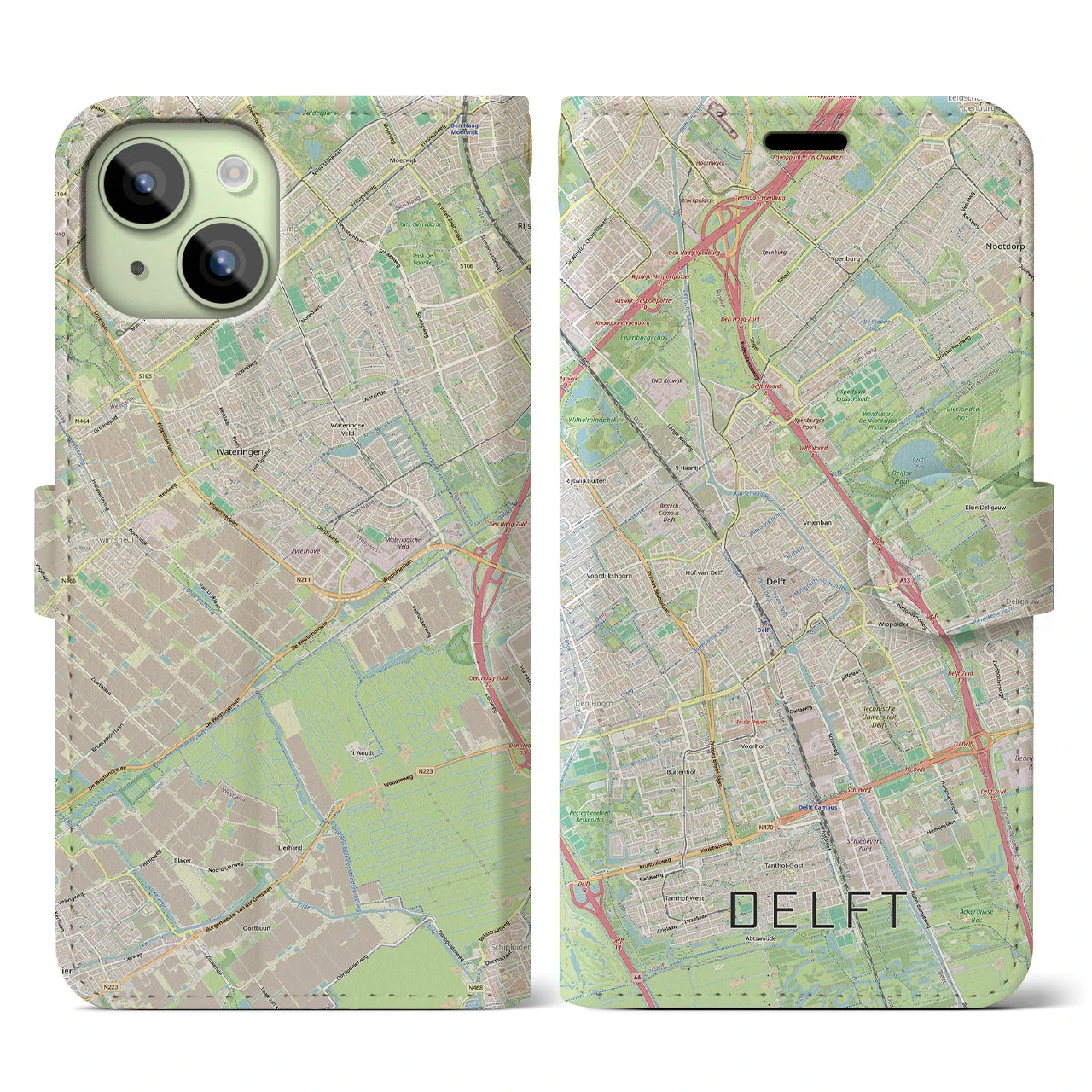 【デルフト(オランダ)】地図柄iPhoneケース(手帳タイプ)