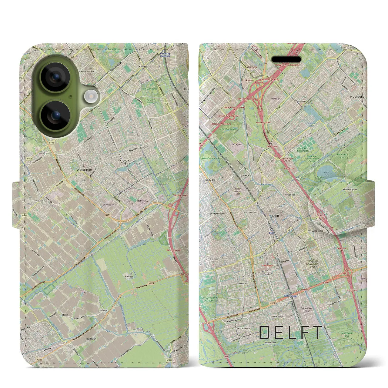 【デルフト(オランダ)】地図柄iPhoneケース(手帳タイプ)ナチュラル・iPhone 17 Pro Max 用