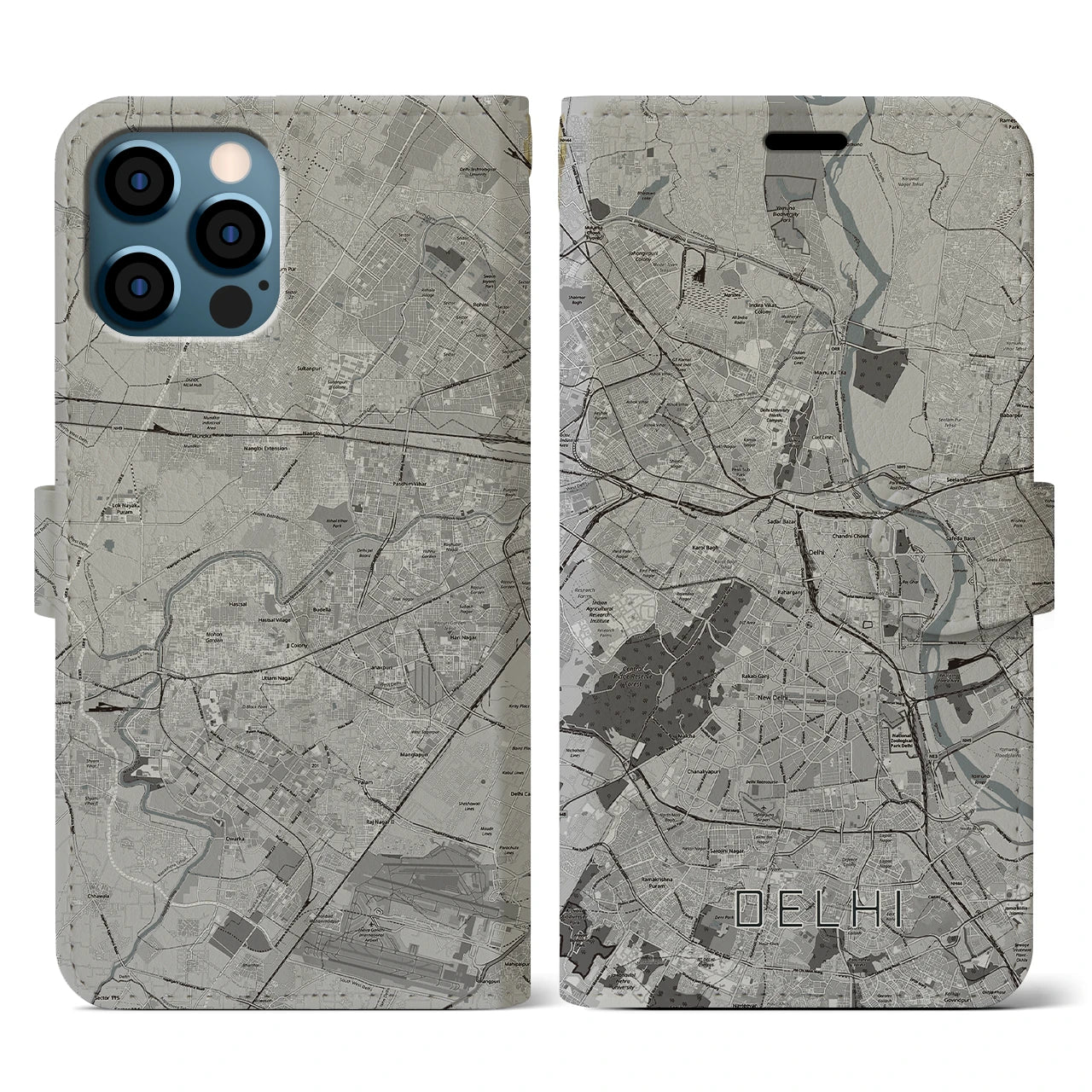 【デリー(インド)】地図柄iPhoneケース(手帳タイプ)