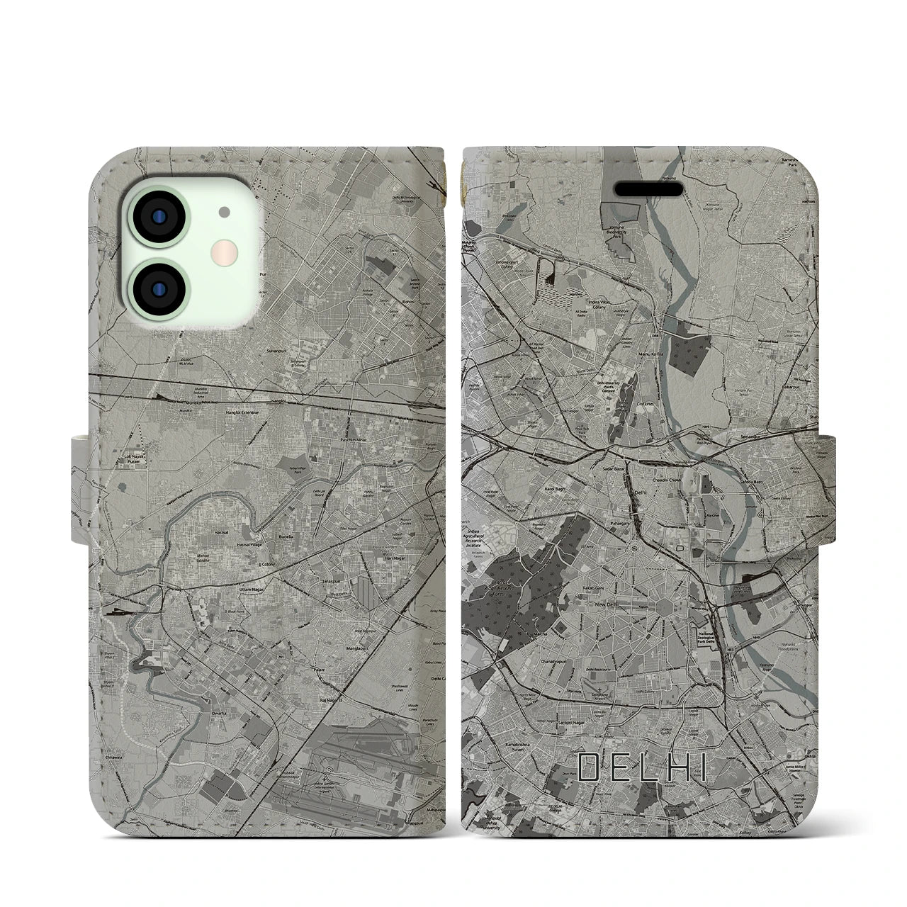 【デリー(インド)】地図柄iPhoneケース(手帳タイプ)