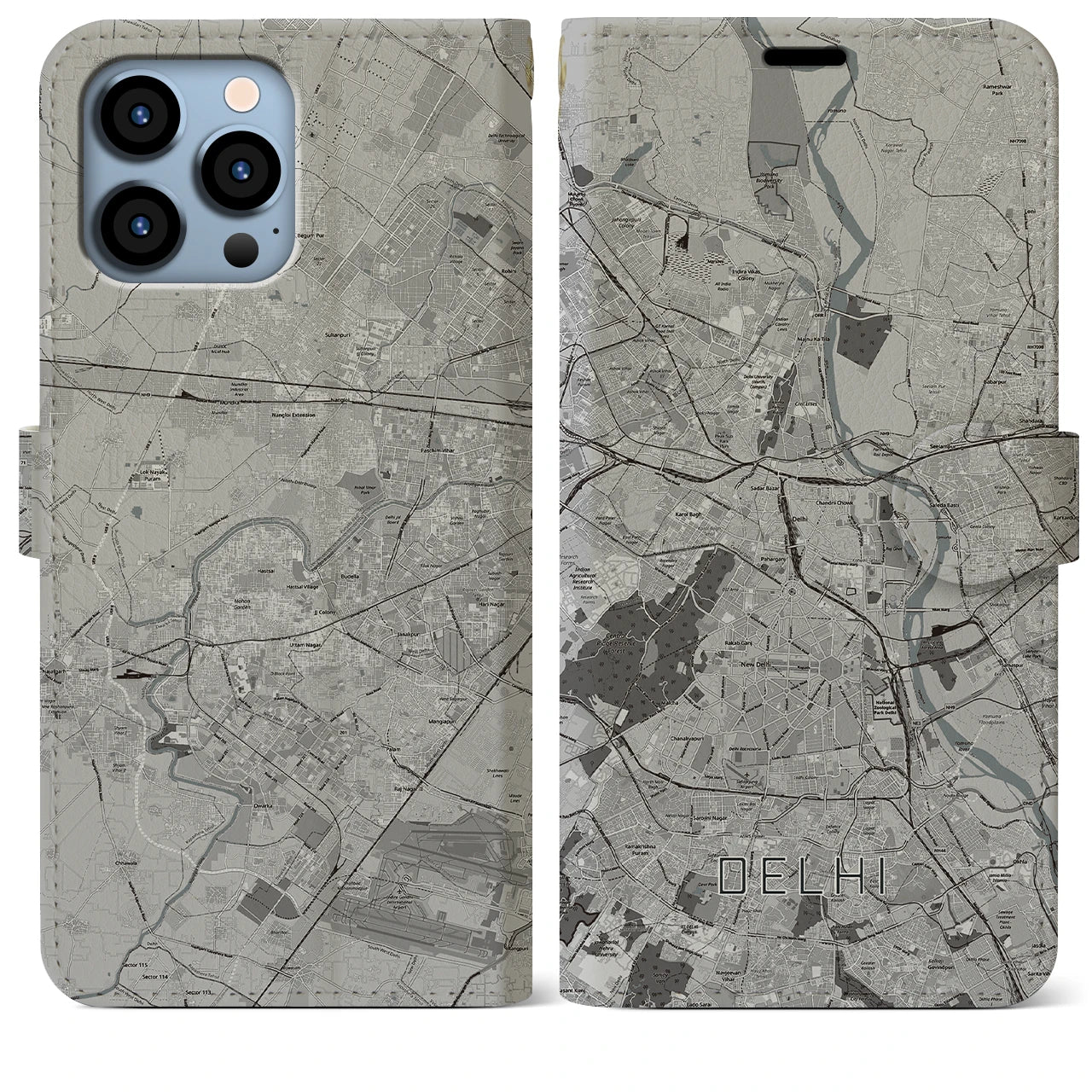 【デリー(インド)】地図柄iPhoneケース(手帳タイプ)