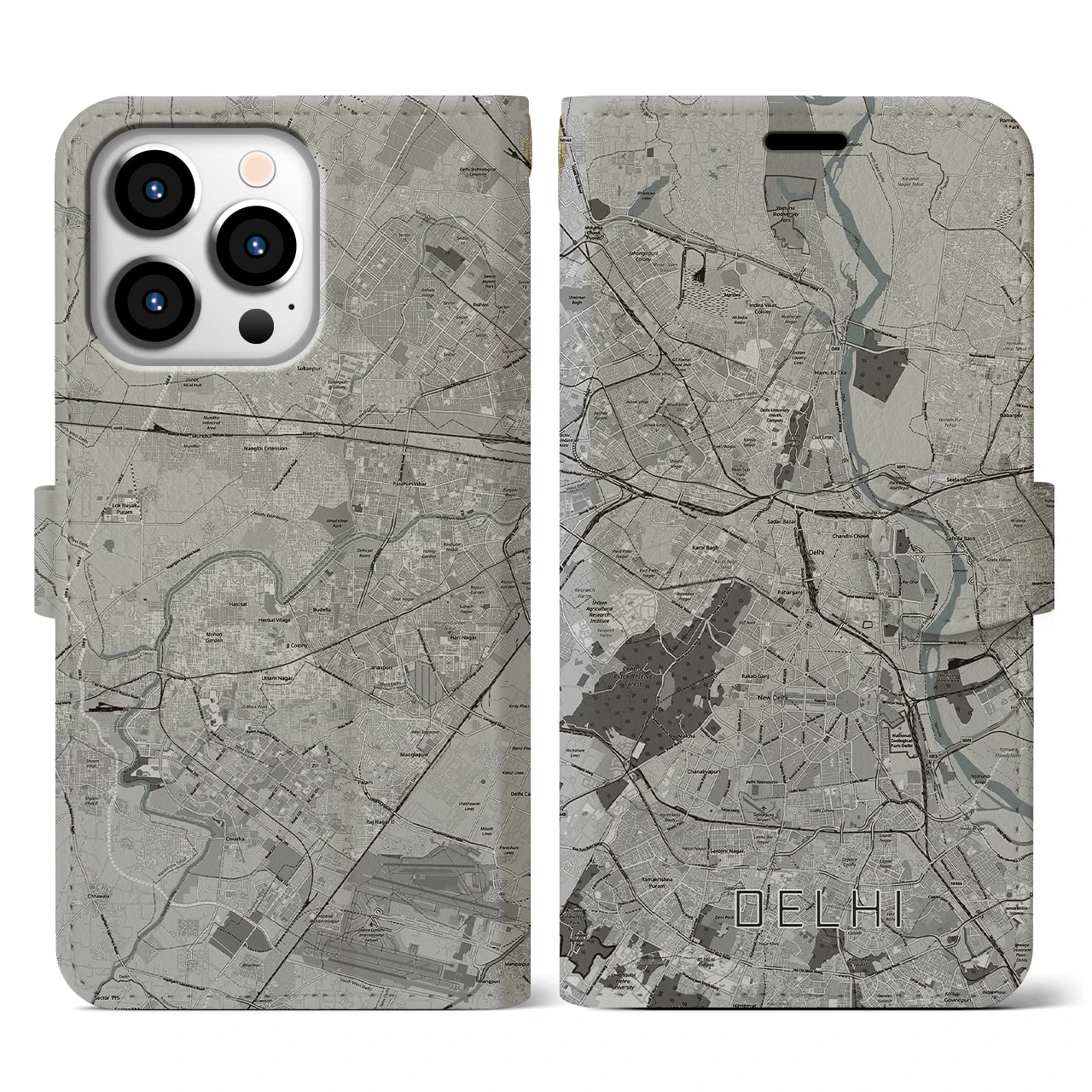 【デリー(インド)】地図柄iPhoneケース(手帳タイプ)