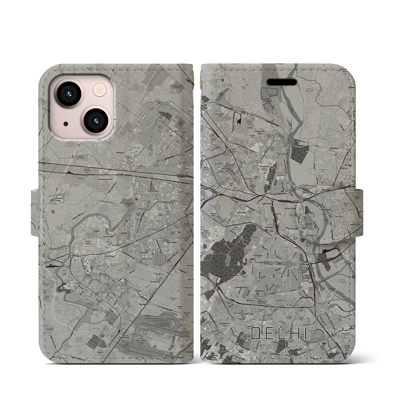 【デリー(インド)】地図柄iPhoneケース(手帳タイプ)