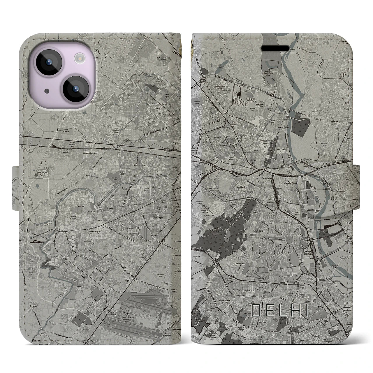 【デリー(インド)】地図柄iPhoneケース(手帳タイプ)