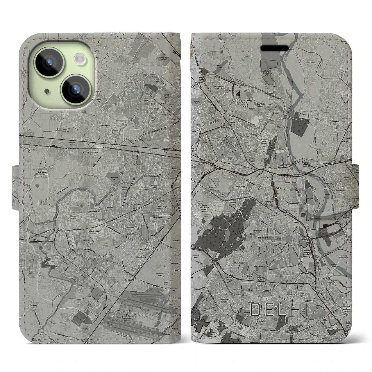 【デリー(インド)】地図柄iPhoneケース(手帳タイプ)