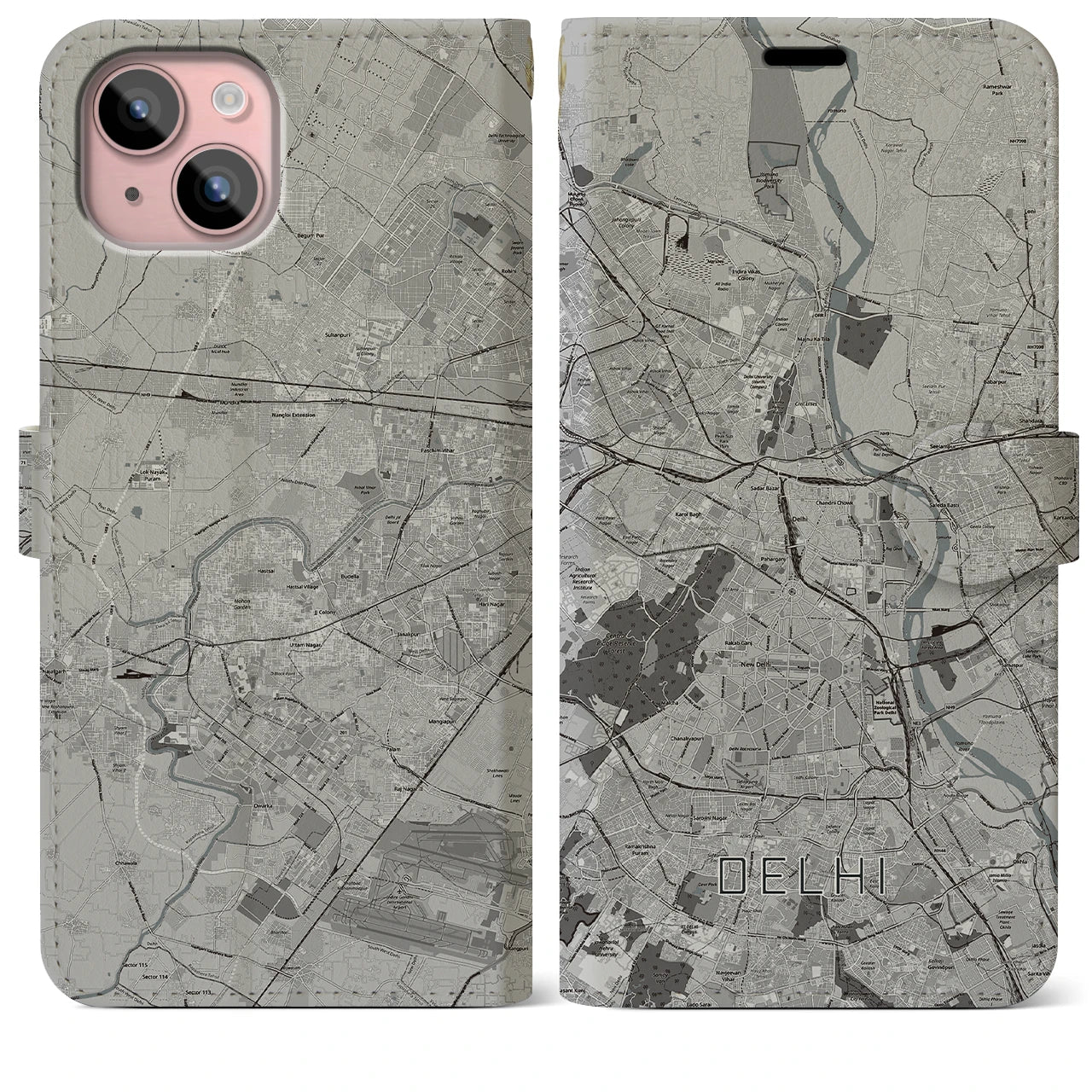 【デリー(インド)】地図柄iPhoneケース(手帳タイプ)