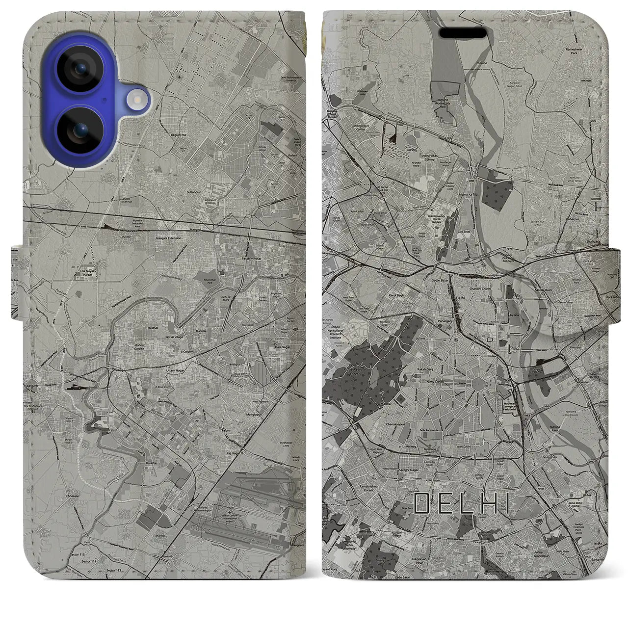 【デリー(インド)】地図柄iPhoneケース(手帳タイプ)