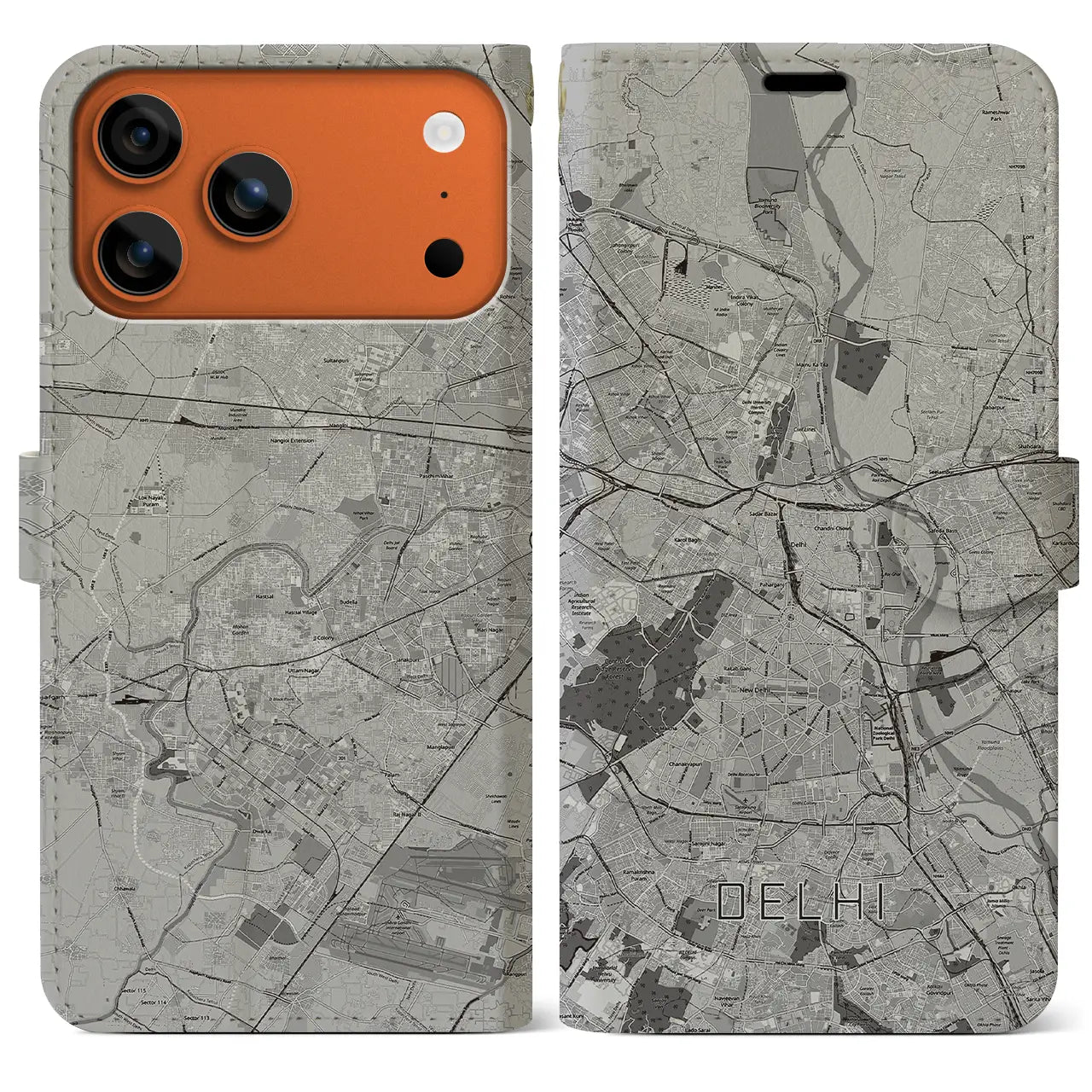 【デリー(インド)】地図柄iPhoneケース(手帳タイプ)