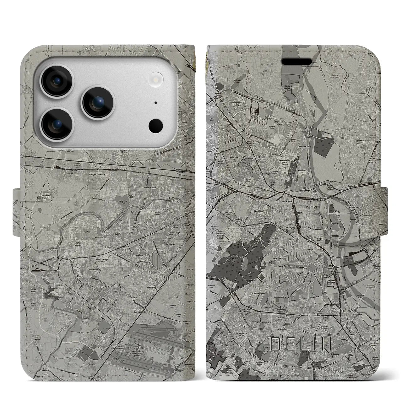 【デリー(インド)】地図柄iPhoneケース(手帳タイプ)