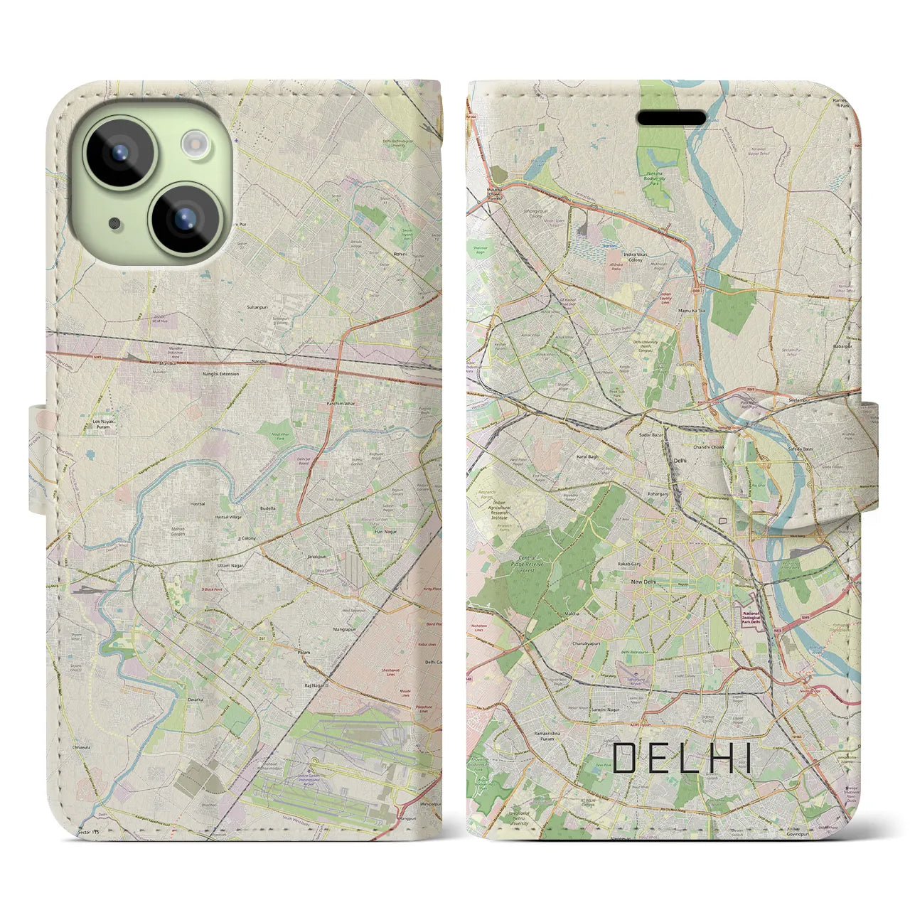 【デリー(インド)】地図柄iPhoneケース(手帳タイプ)