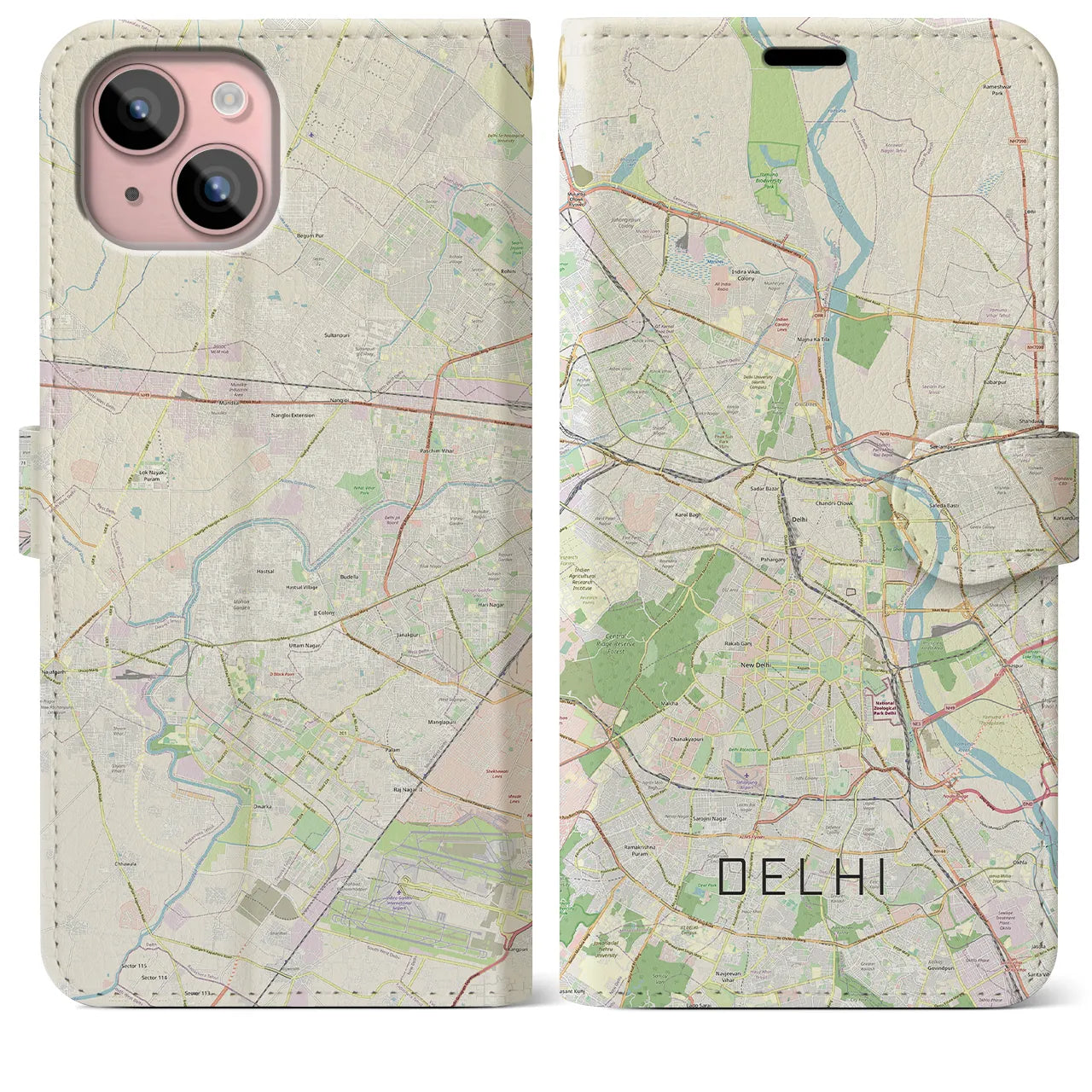 【デリー(インド)】地図柄iPhoneケース(手帳タイプ)