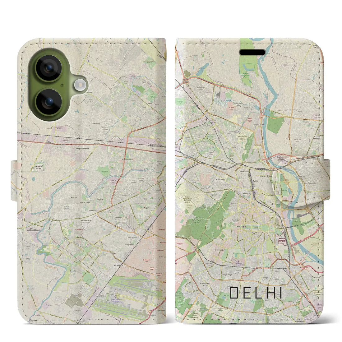 【デリー(インド)】地図柄iPhoneケース(手帳タイプ)ナチュラル・iPhone 17 Pro Max 用