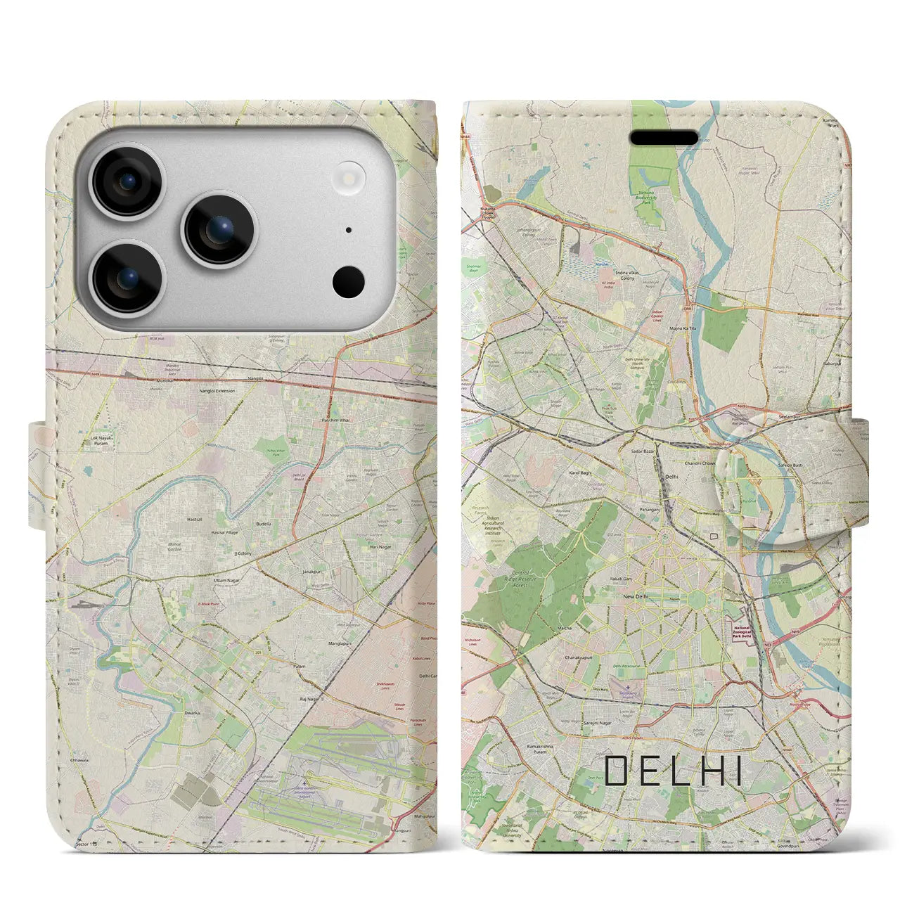 【デリー(インド)】地図柄iPhoneケース(手帳タイプ)