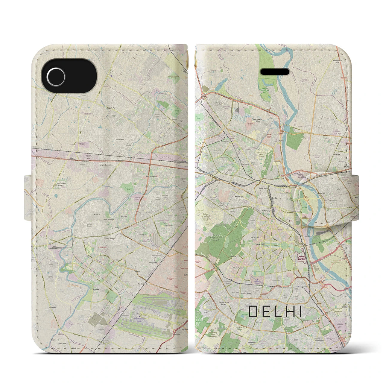 【デリー(インド)】地図柄iPhoneケース(手帳タイプ)