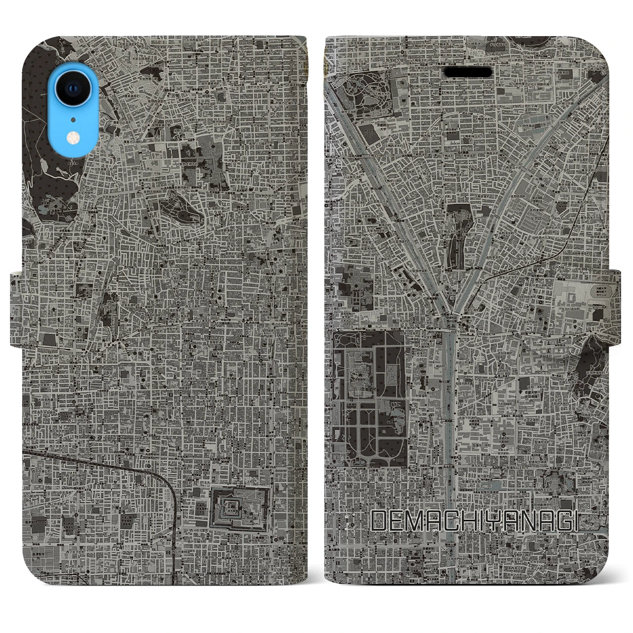 【出町柳(京都府)】地図柄iPhoneケース(手帳タイプ)モノトーン・iPhone XR 用