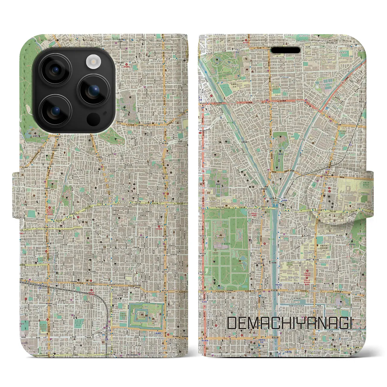 【出町柳(京都府)】地図柄iPhoneケース(手帳タイプ)ナチュラル・iPhone 16 用