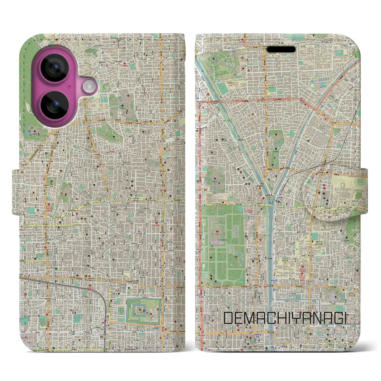 【出町柳(京都府)】地図柄iPhoneケース(手帳タイプ)ナチュラル・iPhone 16 Pro 用