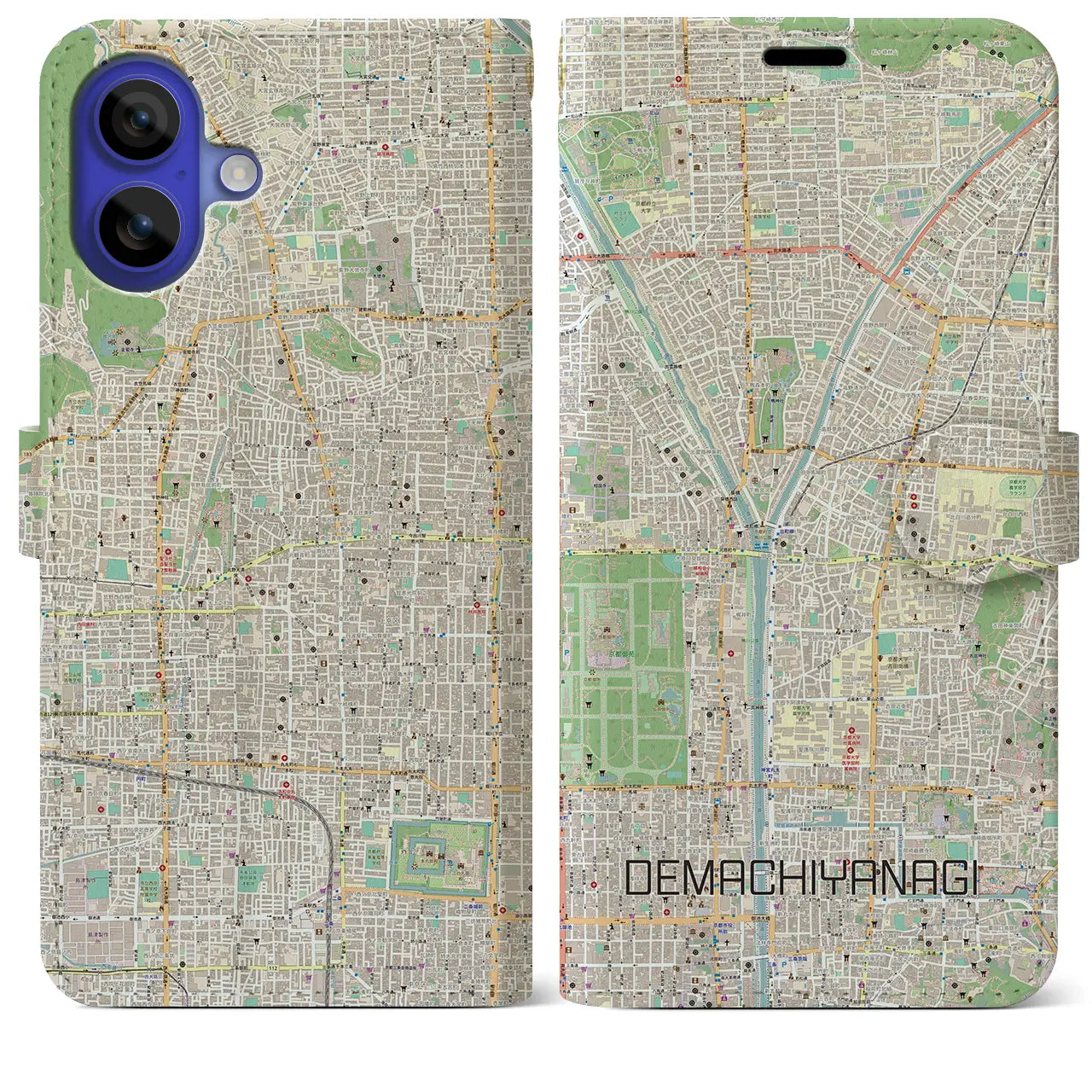 【出町柳(京都府)】地図柄iPhoneケース(手帳タイプ)ナチュラル・iPhone 16 Pro Max 用