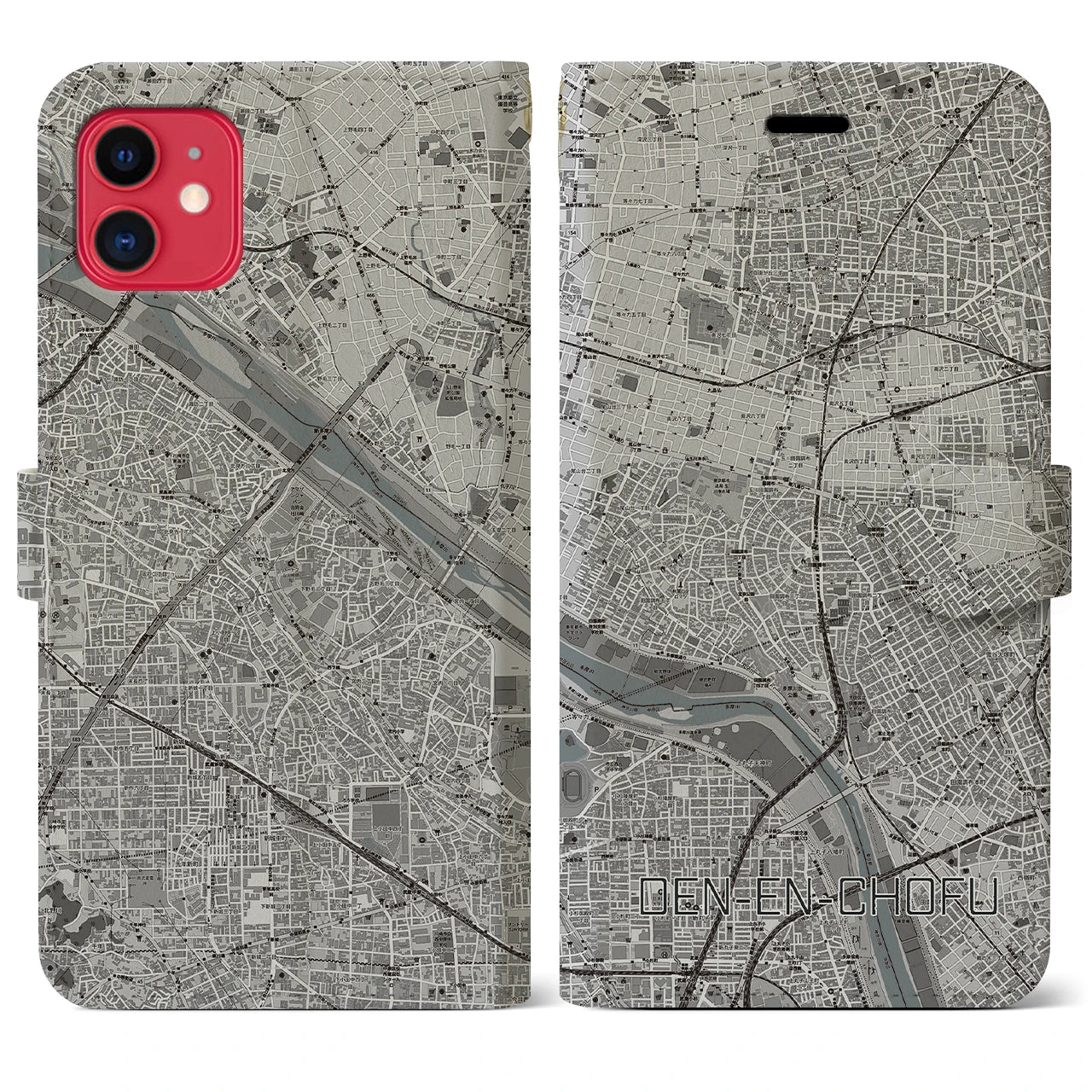 【田園調布(東京都)】地図柄iPhoneケース(手帳タイプ)モノトーン・iPhone 11 用
